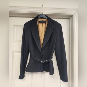 Zara Black Belted Tailored Blazer with Gold Lining